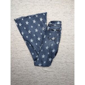 Judy Blue Jeans Womens 0/24 Blue‎ Supper Flare Star Spangle Patriot Raw Hem